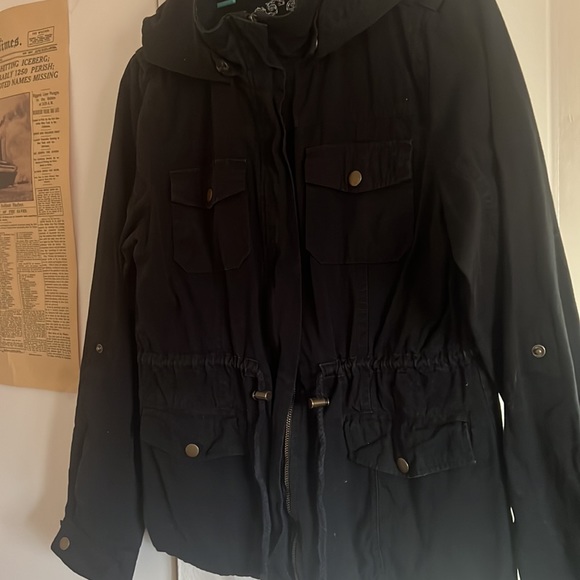 Chocolate drawstring waist hooded jacket - Picture 2 of 5